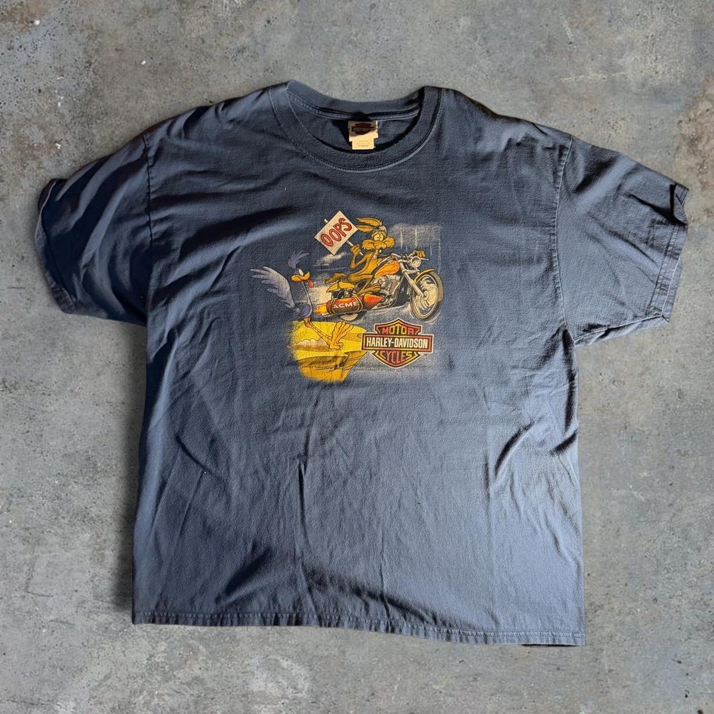 Harley Davidson Looney Tunes Wile E Coyote Road Runner T-Shirt Mens XL Blue